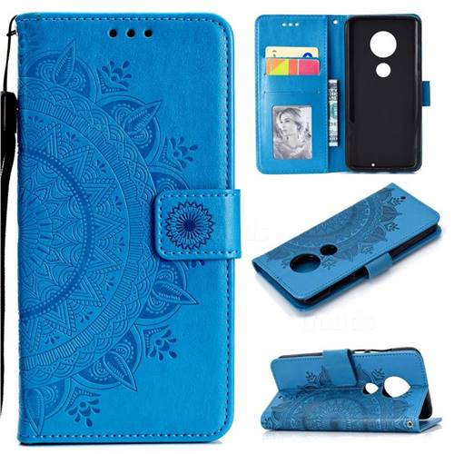 Intricate Embossing Datura Leather Wallet Case for Motorola Moto G7 / G7 Plus - Blue