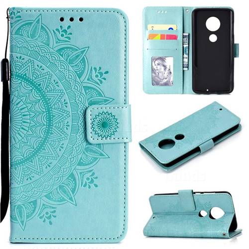 Intricate Embossing Datura Leather Wallet Case for Motorola Moto G7 / G7 Plus - Mint Green