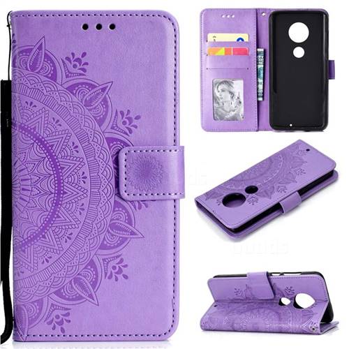 Intricate Embossing Datura Leather Wallet Case for Motorola Moto G7 / G7 Plus - Purple