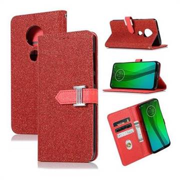 Fashion Glitter Metal Buckle Wallet Case for Motorola Moto G7 / G7 Plus - Red
