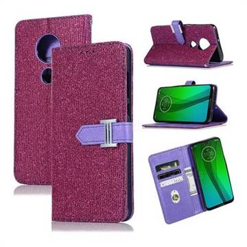Fashion Glitter Metal Buckle Wallet Case for Motorola Moto G7 / G7 Plus - Purple
