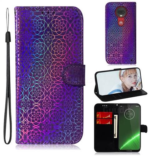Laser Circle Shining Leather Wallet Phone Case for Motorola Moto G7 / G7 Plus - Purple