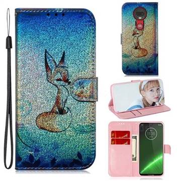 Cute Fox Laser Shining Leather Wallet Phone Case for Motorola Moto G7 / G7 Plus