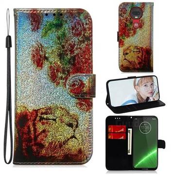 Tiger Rose Laser Shining Leather Wallet Phone Case for Motorola Moto G7 / G7 Plus