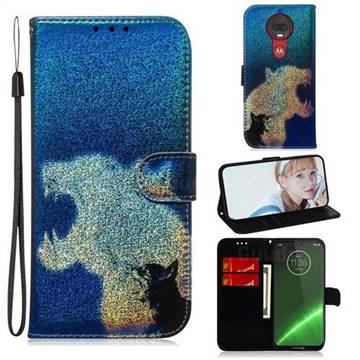 Cat and Leopard Laser Shining Leather Wallet Phone Case for Motorola Moto G7 / G7 Plus