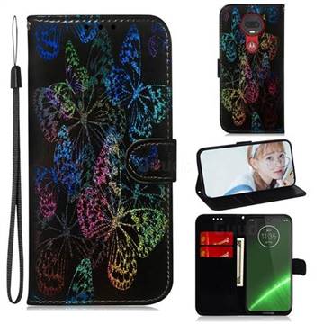 Black Butterfly Laser Shining Leather Wallet Phone Case for Motorola Moto G7 / G7 Plus