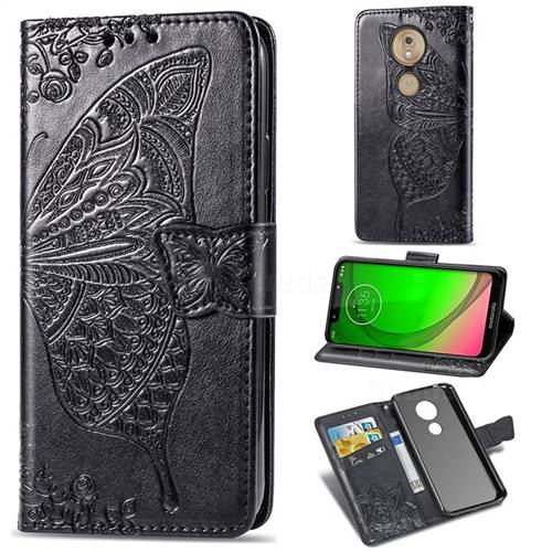 Embossing Mandala Flower Butterfly Leather Wallet Case for Motorola Moto G7 / G7 Plus - Black