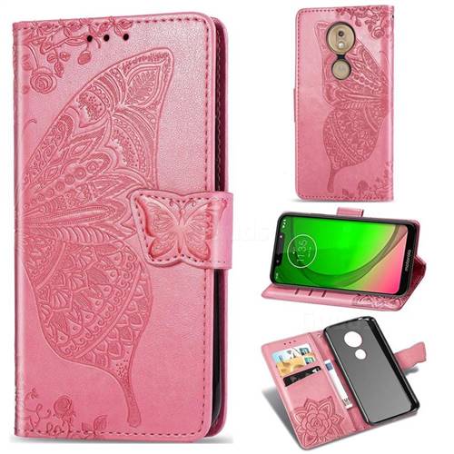 Embossing Mandala Flower Butterfly Leather Wallet Case for Motorola Moto G7 / G7 Plus - Pink