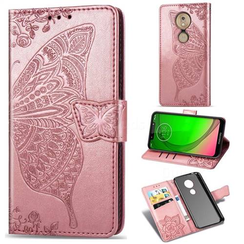 Embossing Mandala Flower Butterfly Leather Wallet Case for Motorola Moto G7 / G7 Plus - Rose Gold
