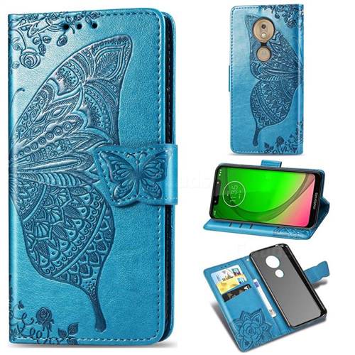Embossing Mandala Flower Butterfly Leather Wallet Case for Motorola Moto G7 / G7 Plus - Blue