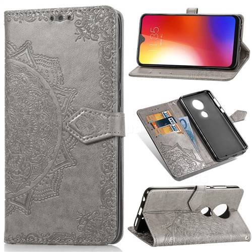 Embossing Imprint Mandala Flower Leather Wallet Case for Motorola Moto G7 / G7 Plus - Gray