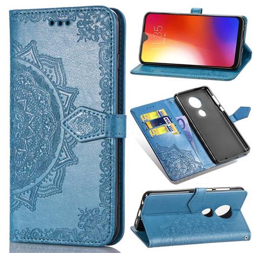 Embossing Imprint Mandala Flower Leather Wallet Case for Motorola Moto G7 / G7 Plus - Blue