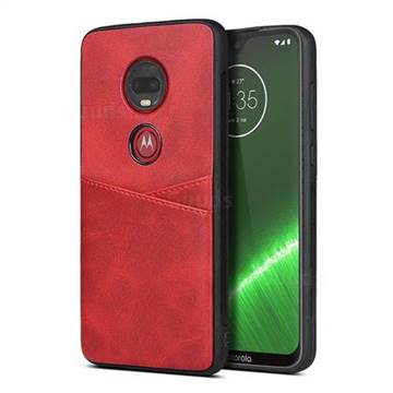 Simple Calf Card Slots Mobile Phone Back Cover for Motorola Moto G7 / G7 Plus - Red