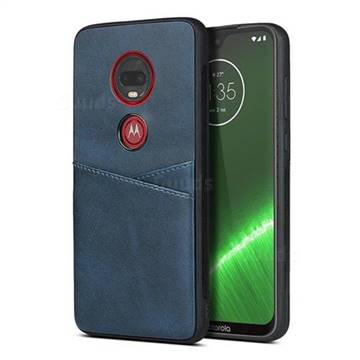 Simple Calf Card Slots Mobile Phone Back Cover for Motorola Moto G7 / G7 Plus - Blue