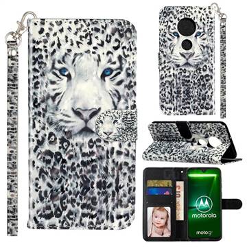 White Leopard 3D Leather Phone Holster Wallet Case for Motorola Moto G7 / G7 Plus