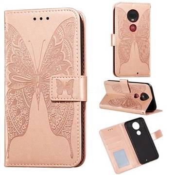 Intricate Embossing Vivid Butterfly Leather Wallet Case for Motorola Moto G7 / G7 Plus - Rose Gold