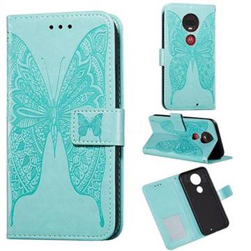 Intricate Embossing Vivid Butterfly Leather Wallet Case for Motorola Moto G7 / G7 Plus - Green