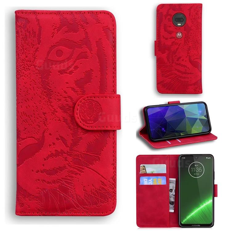 Intricate Embossing Tiger Face Leather Wallet Case for Motorola Moto G7 / G7 Plus - Red