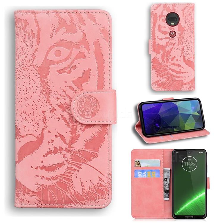 Intricate Embossing Tiger Face Leather Wallet Case for Motorola Moto G7 / G7 Plus - Pink
