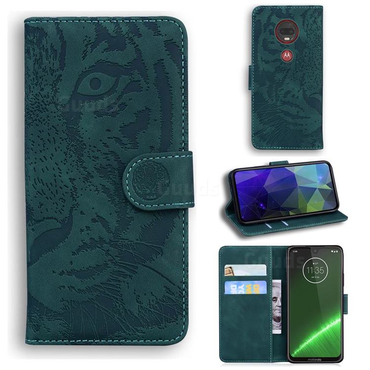 Intricate Embossing Tiger Face Leather Wallet Case for Motorola Moto G7 / G7 Plus - Green