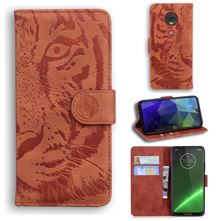 Intricate Embossing Tiger Face Leather Wallet Case for Motorola Moto G7 / G7 Plus - Brown