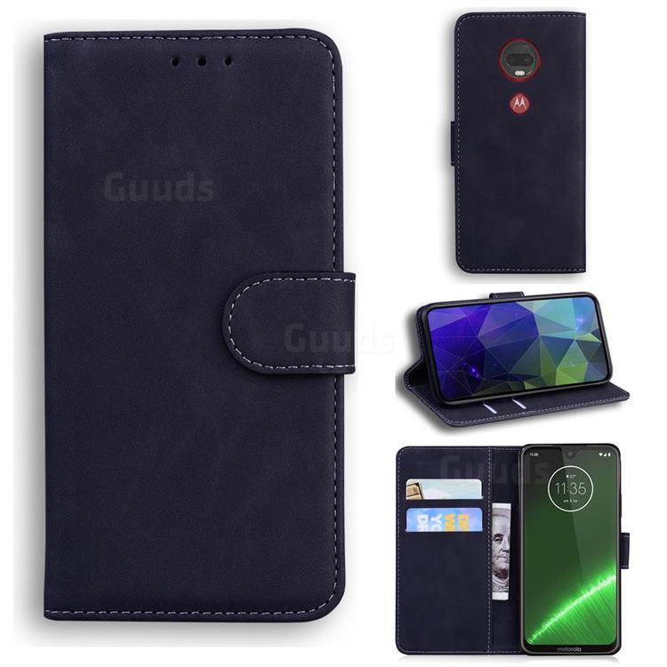 Retro Classic Skin Feel Leather Wallet Phone Case for Motorola Moto G7 / G7 Plus - Black