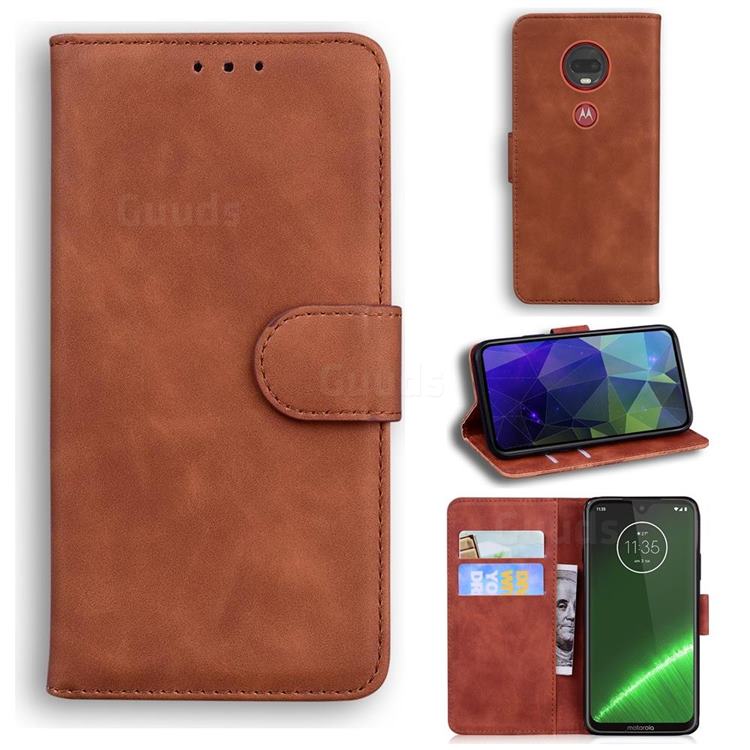 Retro Classic Skin Feel Leather Wallet Phone Case for Motorola Moto G7 / G7 Plus - Brown