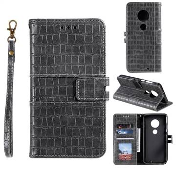 Luxury Crocodile Magnetic Leather Wallet Phone Case for Motorola Moto G7 / G7 Plus - Gray