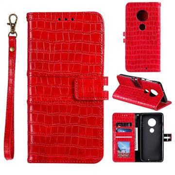 Luxury Crocodile Magnetic Leather Wallet Phone Case for Motorola Moto G7 / G7 Plus - Red