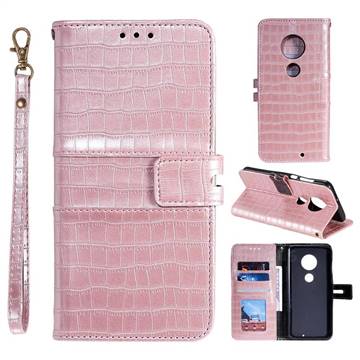 Luxury Crocodile Magnetic Leather Wallet Phone Case for Motorola Moto G7 / G7 Plus - Rose Gold
