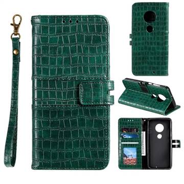 Luxury Crocodile Magnetic Leather Wallet Phone Case for Motorola Moto G7 / G7 Plus - Green