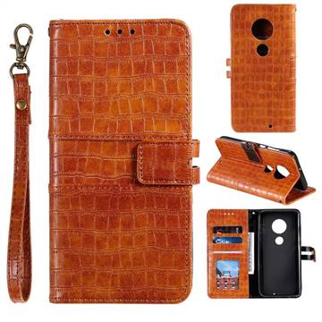 Luxury Crocodile Magnetic Leather Wallet Phone Case for Motorola Moto G7 / G7 Plus - Brown
