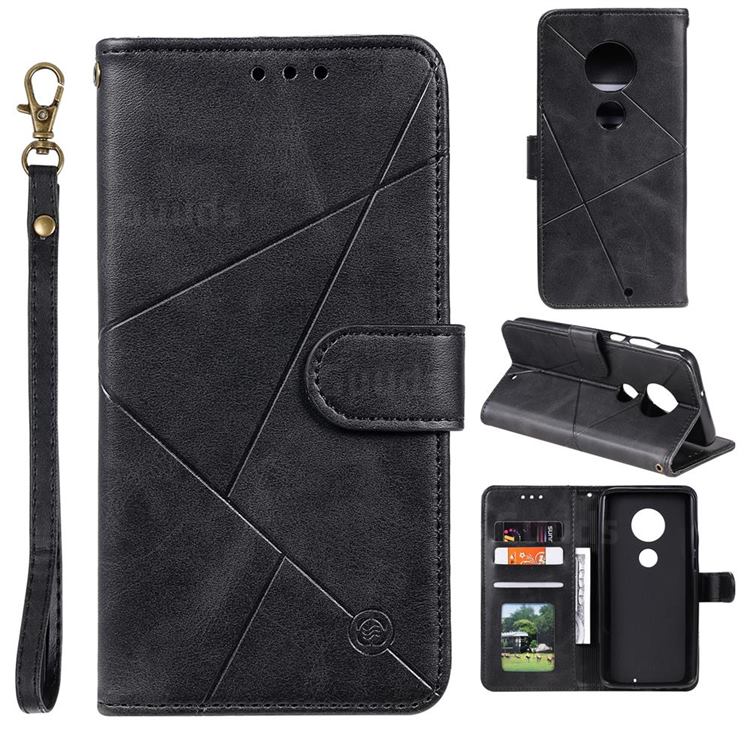 Embossing Geometric Leather Wallet Case for Motorola Moto G7 / G7 Plus - Black