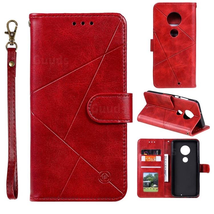 Embossing Geometric Leather Wallet Case for Motorola Moto G7 / G7 Plus - Red