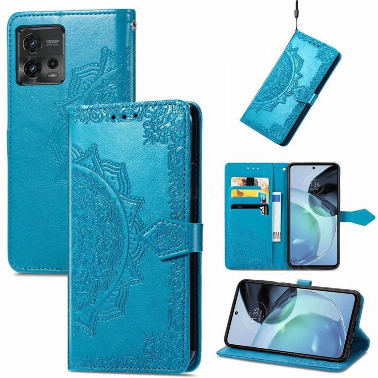 Embossing Imprint Mandala Flower Leather Wallet Case for Motorola Moto G72 - Blue