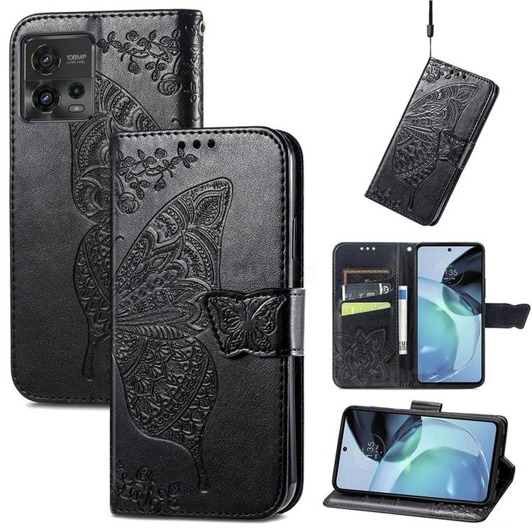Embossing Mandala Flower Butterfly Leather Wallet Case for Motorola Moto G72 - Black