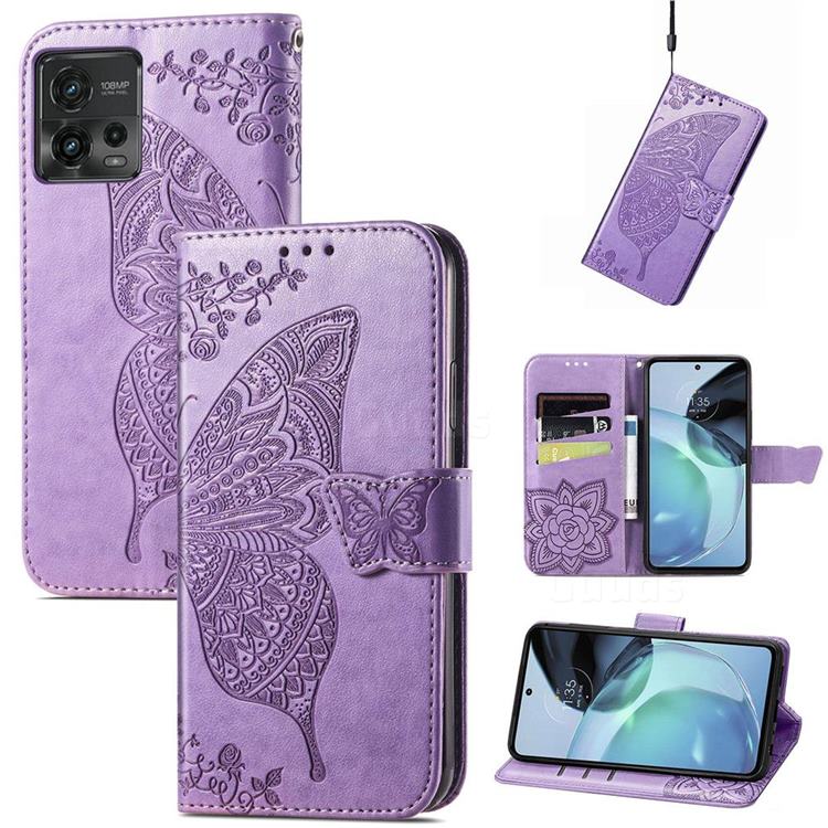 Embossing Mandala Flower Butterfly Leather Wallet Case for Motorola Moto G72 - Light Purple