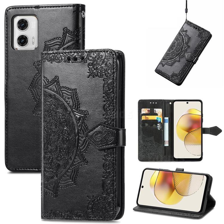Embossing Imprint Mandala Flower Leather Wallet Case for Motorola Moto G73 5G - Black