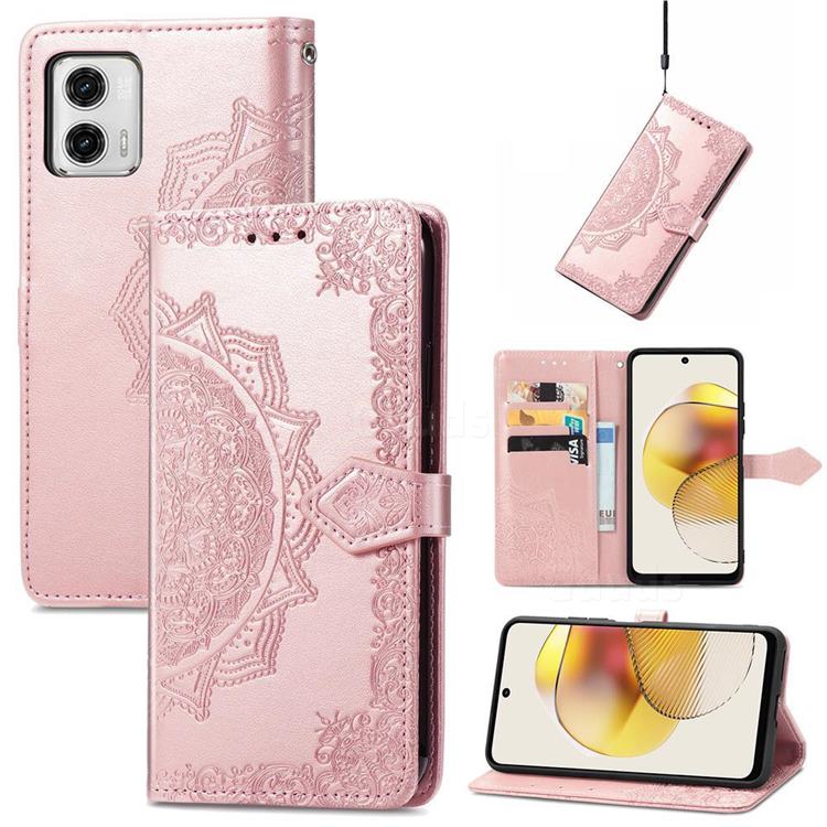 Embossing Imprint Mandala Flower Leather Wallet Case for Motorola Moto G73 5G - Rose Gold