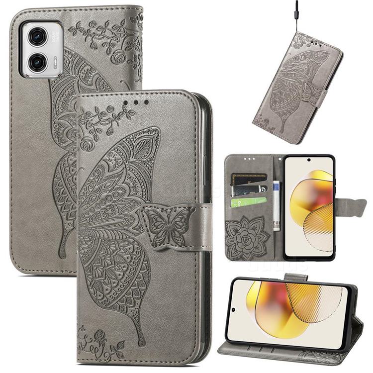 Embossing Mandala Flower Butterfly Leather Wallet Case for Motorola Moto G73 5G - Gray