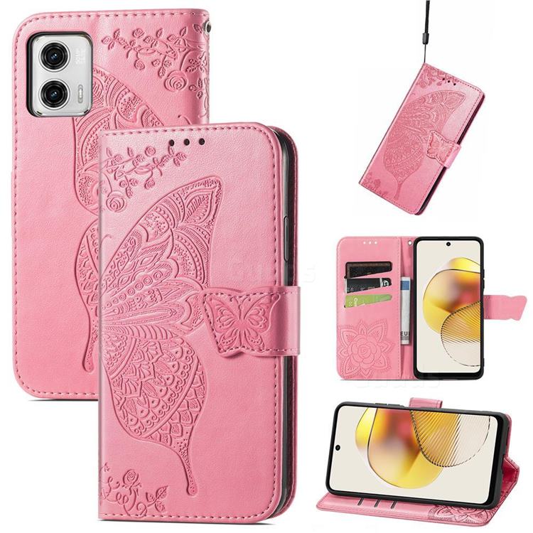 Embossing Mandala Flower Butterfly Leather Wallet Case for Motorola Moto G73 5G - Pink