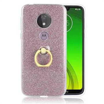 Luxury Soft TPU Glitter Back Ring Cover with 360 Rotate Finger Holder Buckle for Motorola Moto G7 Power - Pink