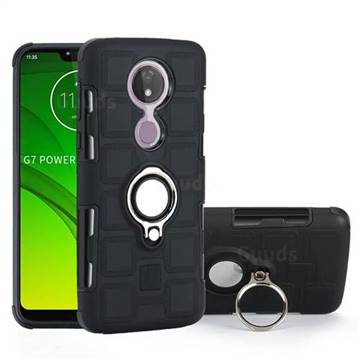 Ice Cube Shockproof PC + Silicon Invisible Ring Holder Phone Case for Motorola Moto G7 Power - Black