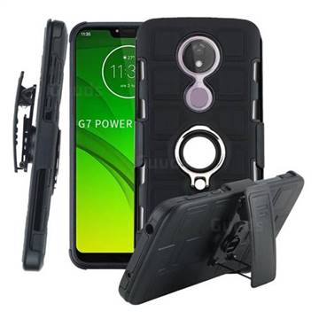 3 in 1 PC + Silicone Leather Phone Case for Motorola Moto G7 Power - Black
