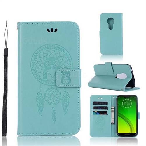 Intricate Embossing Owl Campanula Leather Wallet Case for Motorola Moto G7 Power - Green