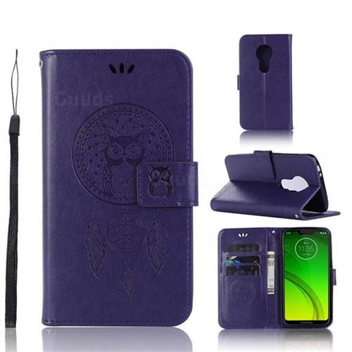 Intricate Embossing Owl Campanula Leather Wallet Case for Motorola Moto G7 Power - Purple