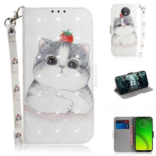 Cute Tomato Cat 3D Painted Leather Wallet Phone Case for Motorola Moto G7 Power