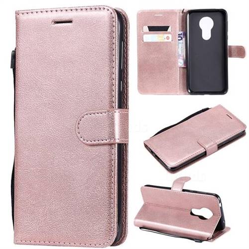 Retro Greek Classic Smooth PU Leather Wallet Phone Case for Motorola Moto G7 Power - Rose Gold