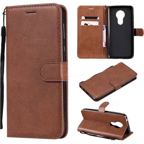 Retro Greek Classic Smooth PU Leather Wallet Phone Case for Motorola Moto G7 Power - Brown