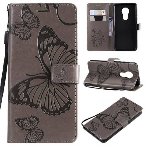 Embossing 3D Butterfly Leather Wallet Case for Motorola Moto G7 Power - Gray